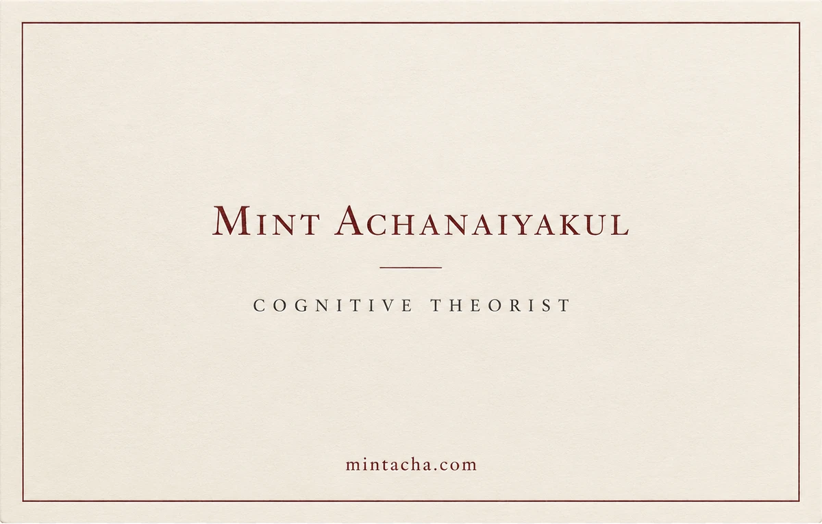 Business card — Mint Achanaiyakul, Cognitive Theorist, mintacha.com