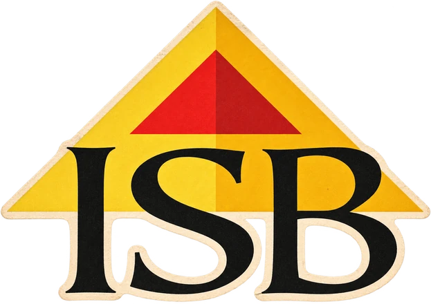 International School Bangkok sticker — the ISB monogram inside a gold and red gable