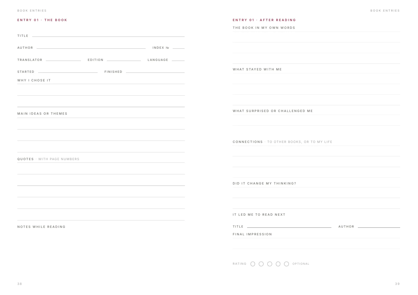 The printable edition: two facing A5 pages on one A4 landscape sheet